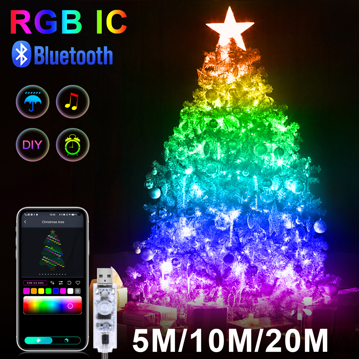 Smart USB Bluetooth WS2812B RG - Smart Garden Festoon Lights recension och pris