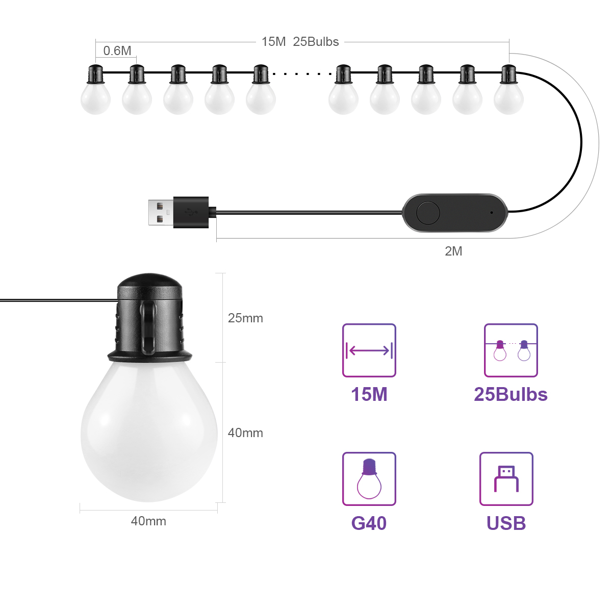 Tuya Smart WIFI G40 LED Bulb S - Smart Garden Festoon Lights recension och pris