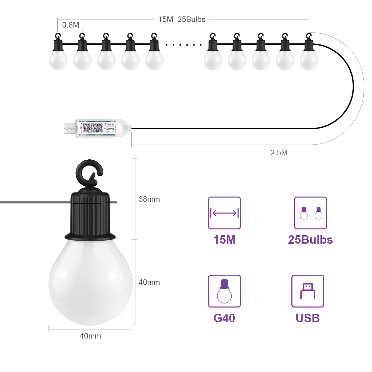 Smart WIFI and Bluetooth G40 L - Smart Garden Festoon Lights recension och pris