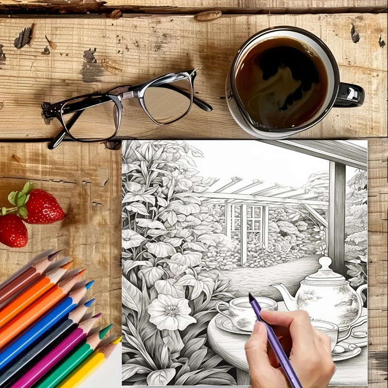 Tea In The Gardens Coloring Bo - Garden Journal Planner recension och pris